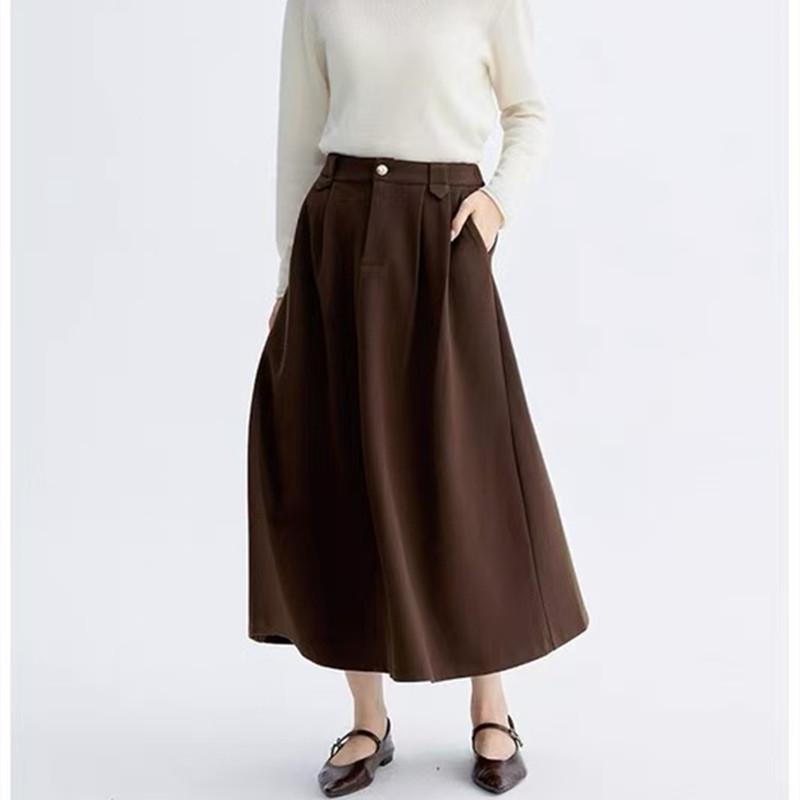 Woolen High-Waisted A-line Winter Midi Skirt One Size кофейный