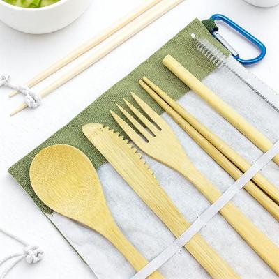 Set de Cubiertos Portátil de Bambú Reutilizable Tenedor Cuchara Cuchillo de Madera con Estuche de Viaje Utensilios de Cocina Ecológicos