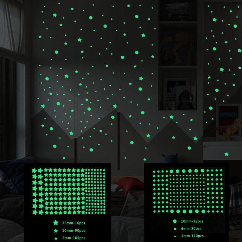 Luminous 3D Pentagram and Dot Glow Stickers for Children's Bedroom Decor