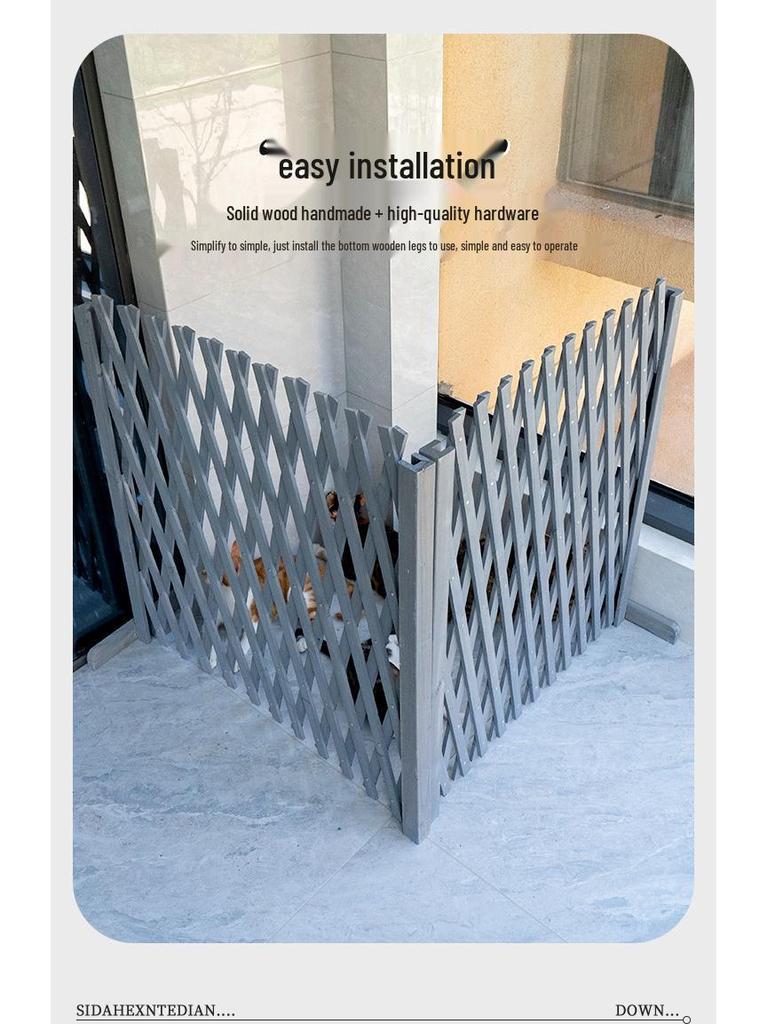 Zatahovací venkovní plot pro domácí mazlíčky a zahradu z masivního dřeva s antikorozním ochranným zábradlím a stojanem na květiny