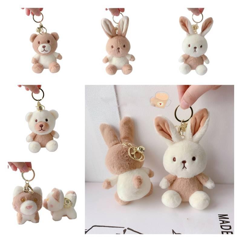 Milk Tea Bunny Plush Keychain With Short Plush Material For Teen Gift