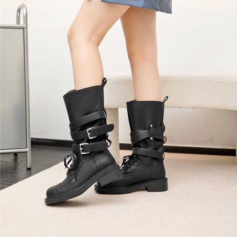 Fashion AIYUQI Western Cowboy Boots Women's 2025 New High Tube Motorcycle Boots Women's Block Heel Fashion Rider Boots Women