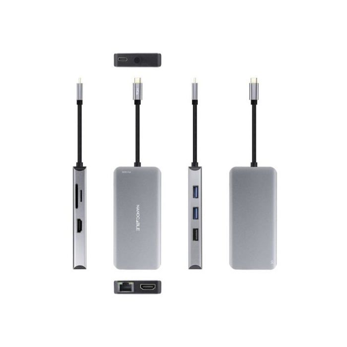Hub USB-C - Nanofil - 16.10.1009 - 4K Ultra HD - 100W - Aluminium Gris