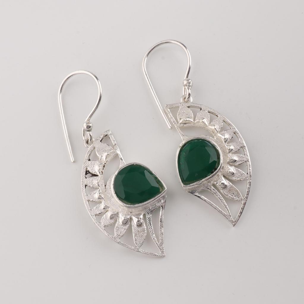 Green Onyx Gemstone 925 Sterling Silver Handmade Jewelry Earring 1.5" Gift For Women CE-26-19