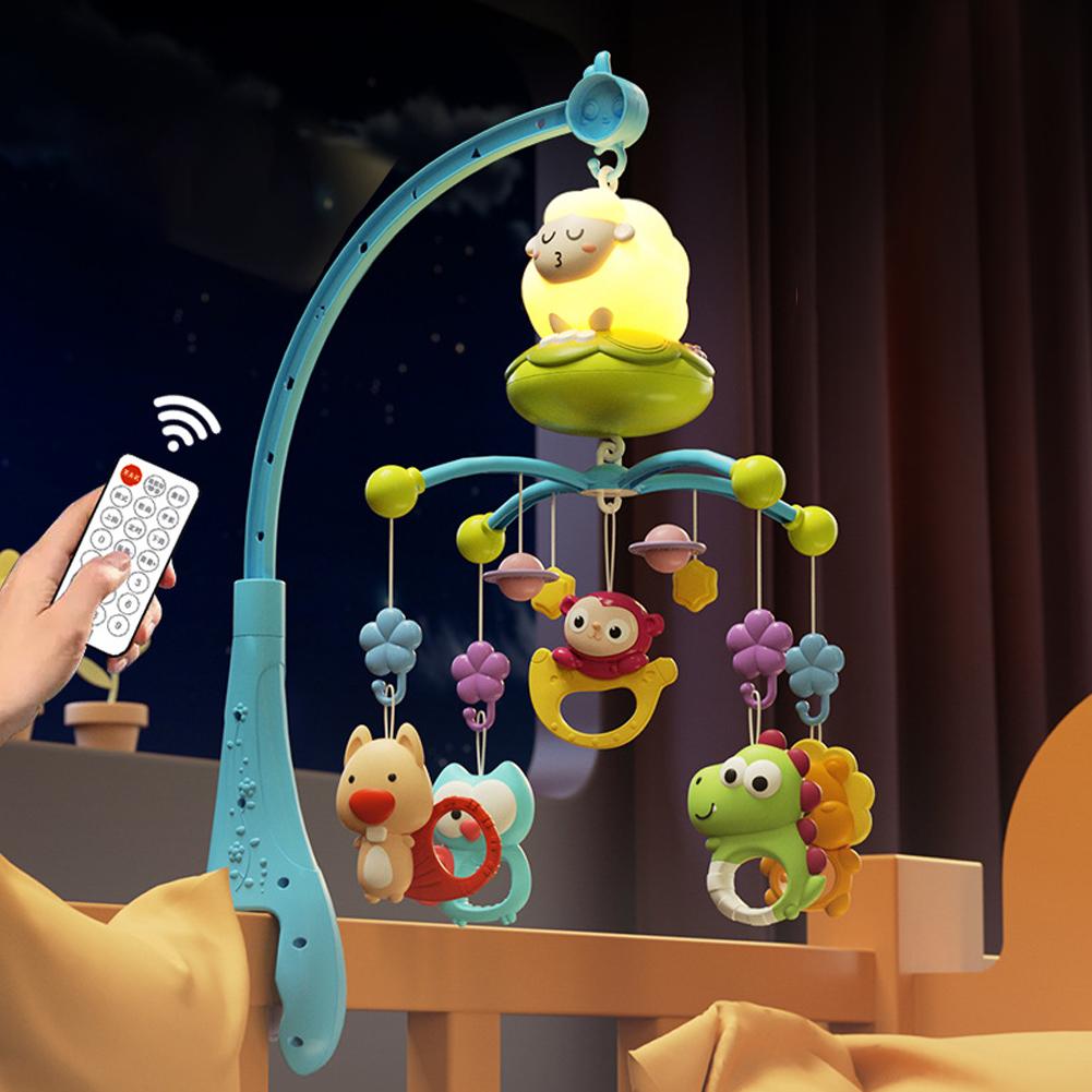 Baby Crib Mobile Multifunctional Musical Rotating Toy with Music and Timer for Newborns Soothing Cute Sheep Blue