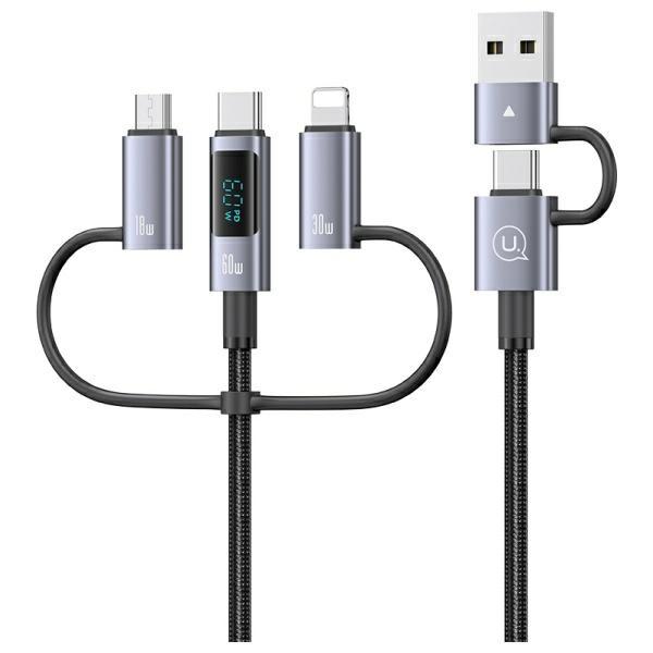 Usams Kabel 6W1 Fast Charging 60W 1,2M   Data Cable Digital Dispay Aluminium Alloy Seria Sufeng Sj713
