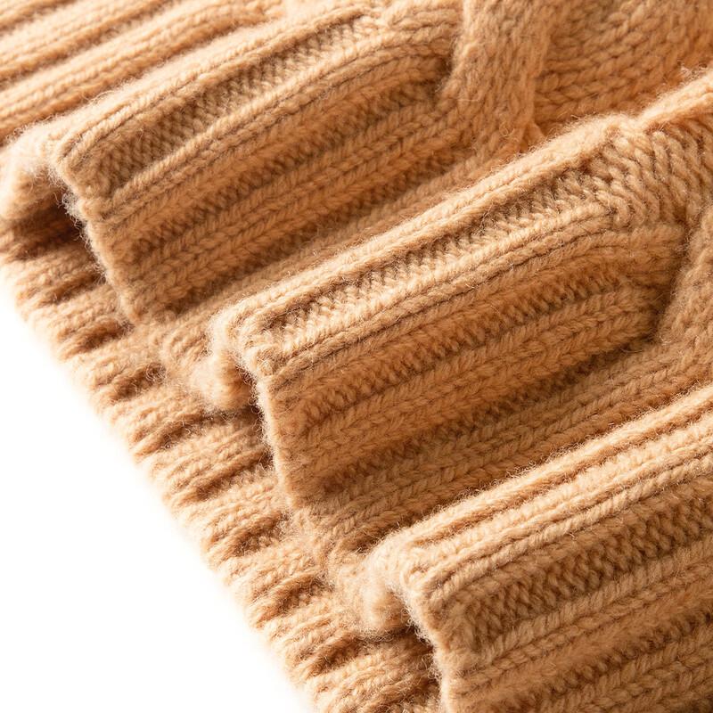 TUHUANG Women's Pure Wool V-Neck Cable Knit Sweater