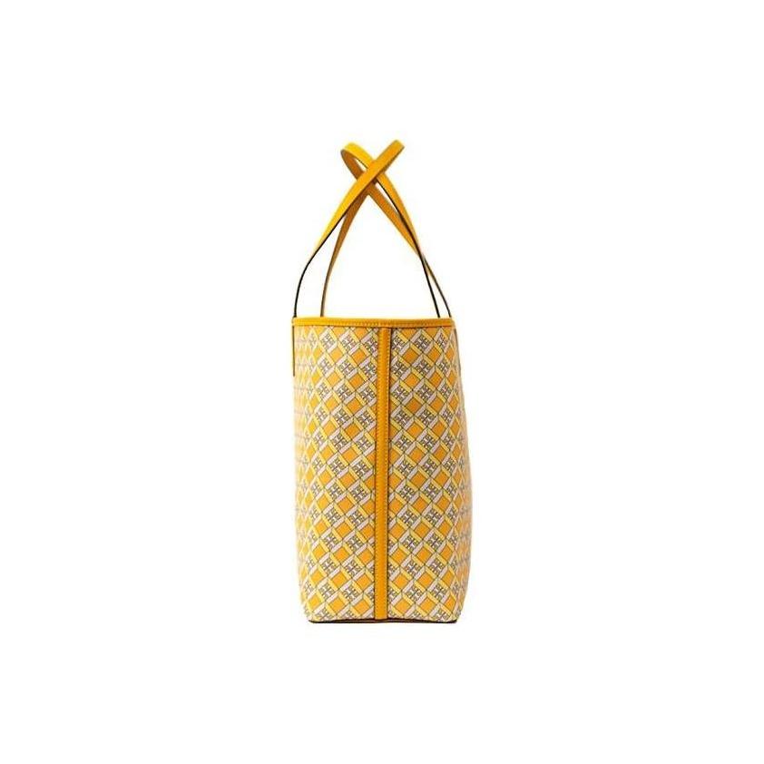 Tory Burch Perry Quilted Logo Commuter Large Capacity Leather Tote Bag Women Tote Yellow Multicolor 82398-703