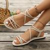 2025 new outer wear Internet celebrity flat bottom thin strap elastic women sandals fairy with skirt Roman beach women shoes