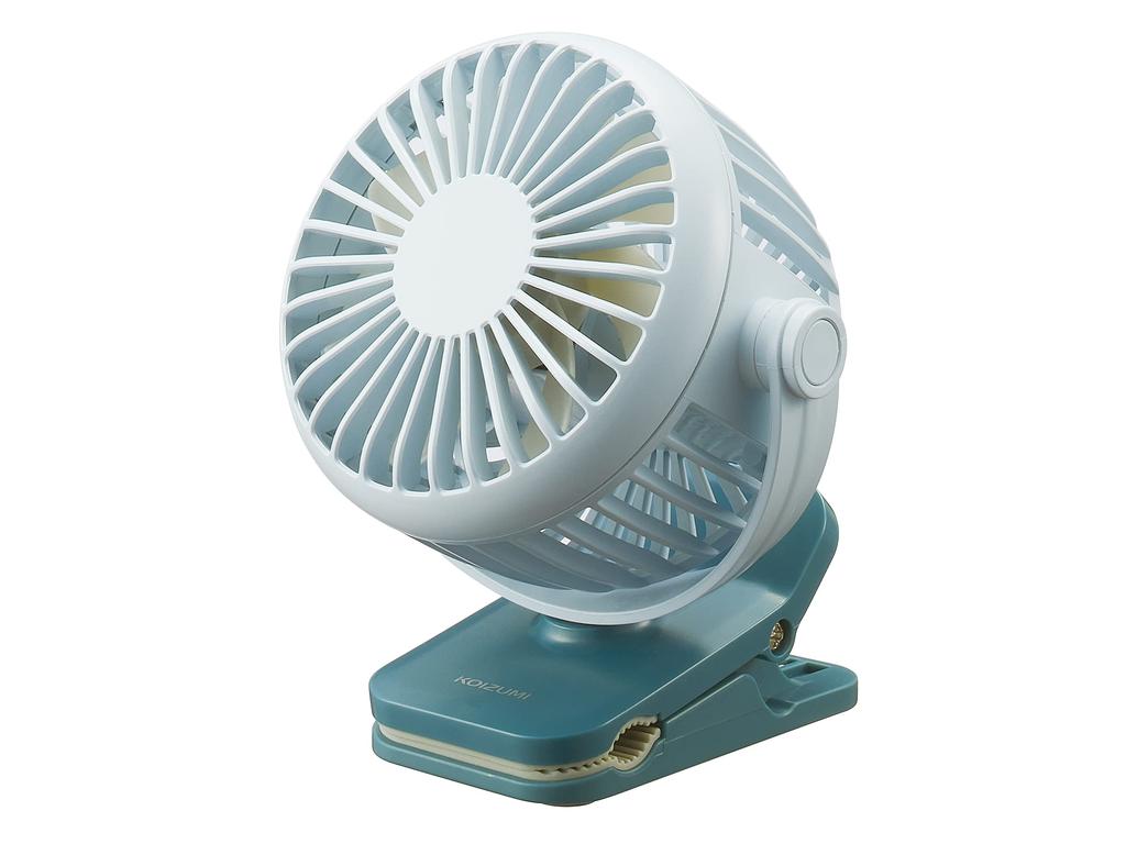 Přenosný klip Koizumi, malý USB, 3 úrovně proudění vzduchu, modrý ventilátor, dobíjecí, nastavitelný, KFF-0638/A