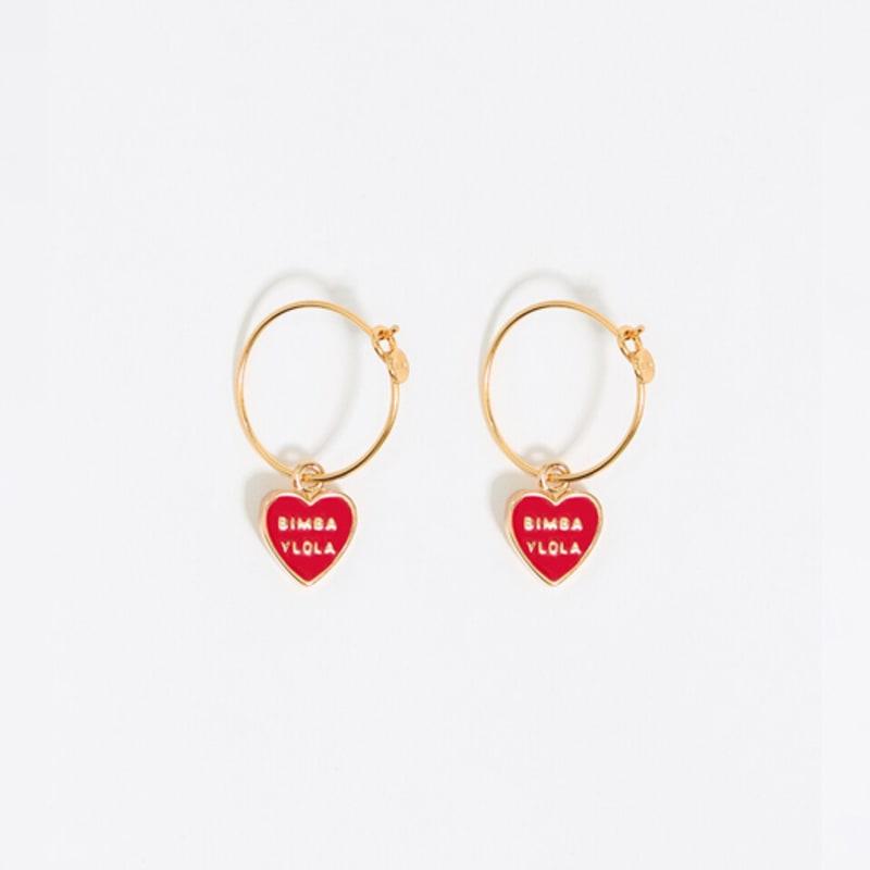 

BIMBA Y LOLA Сережки-кільця з червоним логотипом-серцем_B255AIW001RDF Red_FREE