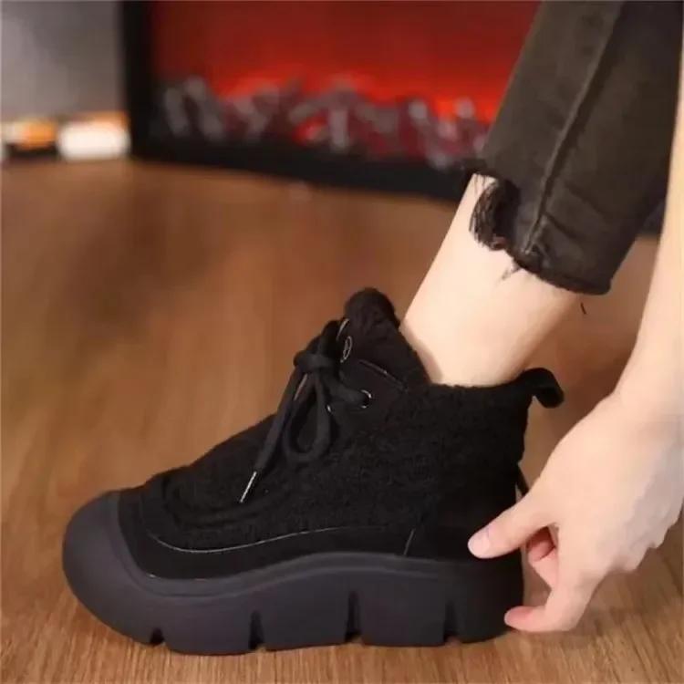 Женские Повседневные Ботильоны Уличные Высокие Кроссовки для Зимы 2026 Новые Плюс Бархат Теплые Женские Платформа Ботильоны Снежные 36 чёрный