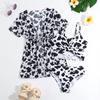 Girls' Fashion 3 Pieces Swimwear Set  Printed Top  Short Sleeves Lace Up Cover-Up Swimsuit Bathing Suit