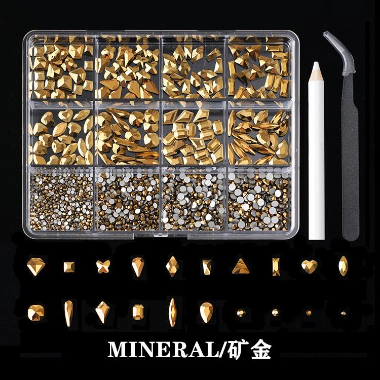 12-Grid Boxed Rhinestone Nail Art Flat Bottom Special-Shaped Diamond Nail Rhinestone Nail Art Jewelry Set