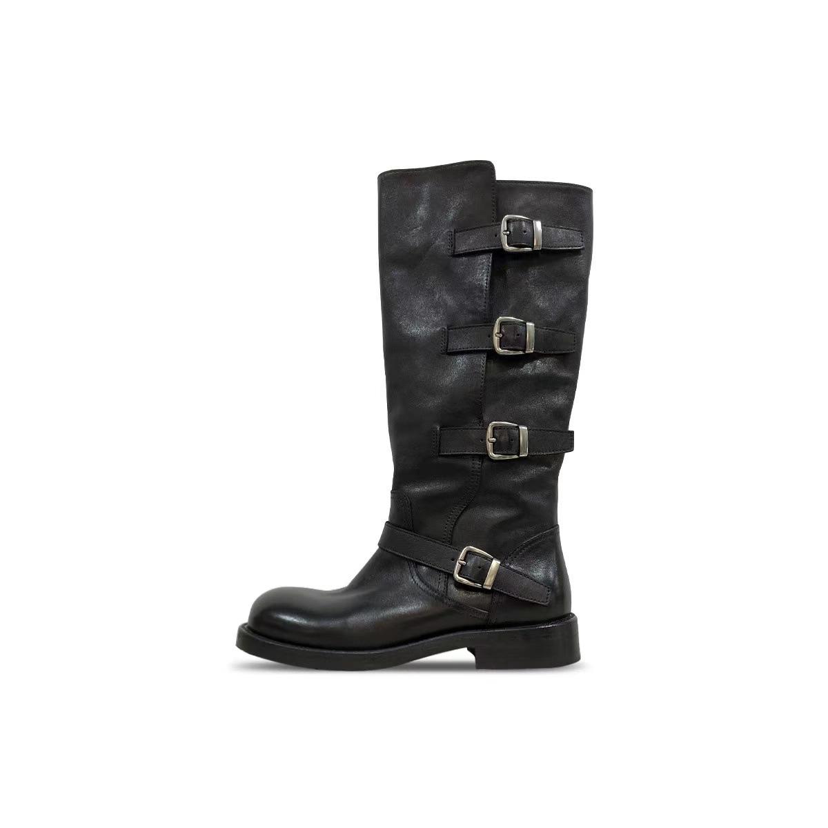

Washed horsehide Martin boots long tube 2025 autumn and winter new buckle tall tube long women 35
