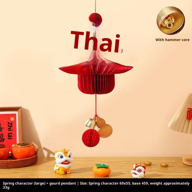 Red Paper Lanterns Xmas Navidad Ornament 2026 Christmas Tree Pendant 3D Honeycomb Hanging Decor