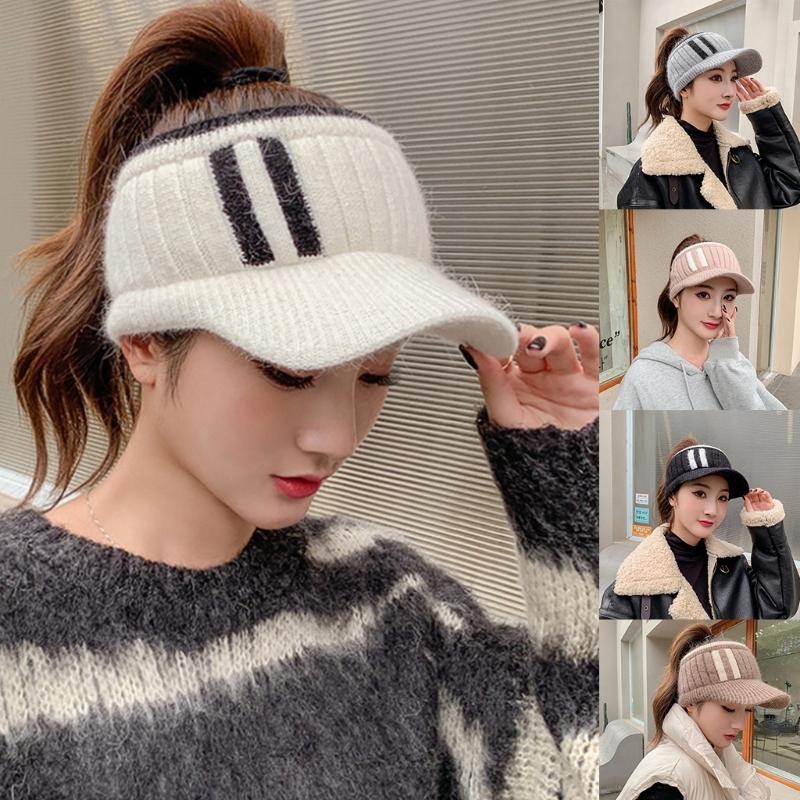 Fashion Handmade Knit Cap Winter Outdoor Women Girl Warm Keeping Cap Empty Top Wool Hat Color Matching Duck Tongue Hat