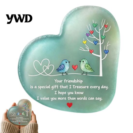 Custom Style Acrylic Keepsake Heart Shape Friendship Ornament with Engraved Verse & Bird Tree, Desktop Romantic Decor for Room Art Home Office