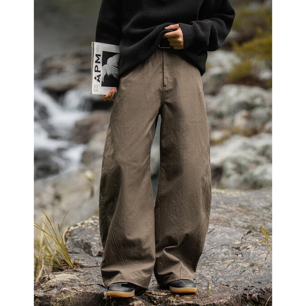 Mountain Outdoor Silhouette Texture Casual Pants Autumn Split Splicing Pleated Scimitar Pants Retro American Long Pants Q