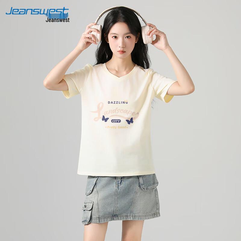 

Jeanswest Women s Printed V-neck Cotton T-shirt L