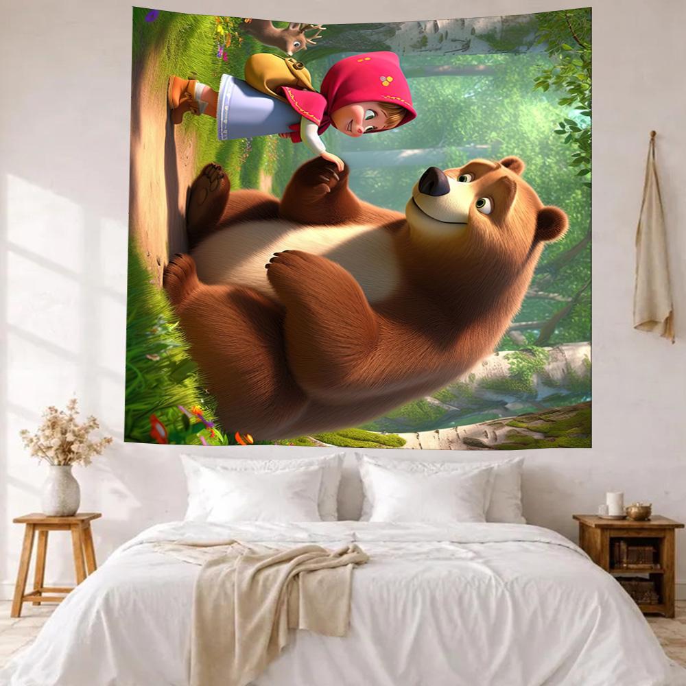 Masha Bear Wall Decor Tapestry Art For Pet Memorial Birthdaywedding Party Backdrop Family Gift