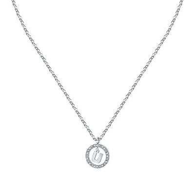 Letter U Steel Necklace With Clear Crystal LPS10ASF25 For Women
