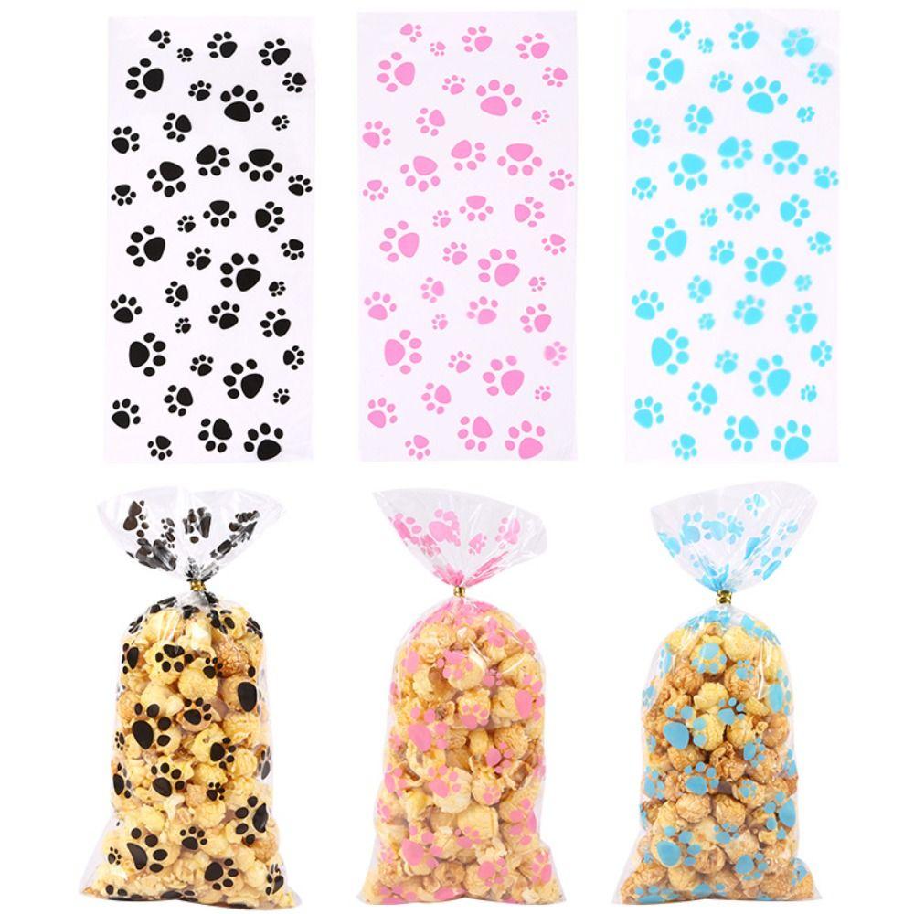 

50pcs Thick Dog Footprints Bags Opp Transparent Printed Candy Packaging Bag Bread Snack розовый