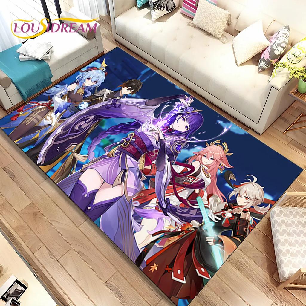 Alfombra de área de juego de dibujos animados de Genshin Impact, Alfombra para el hogar, sala de estar, dormitorio, sofá, felpudo, decoración de cocina, alfombra de piso antideslizante para niños