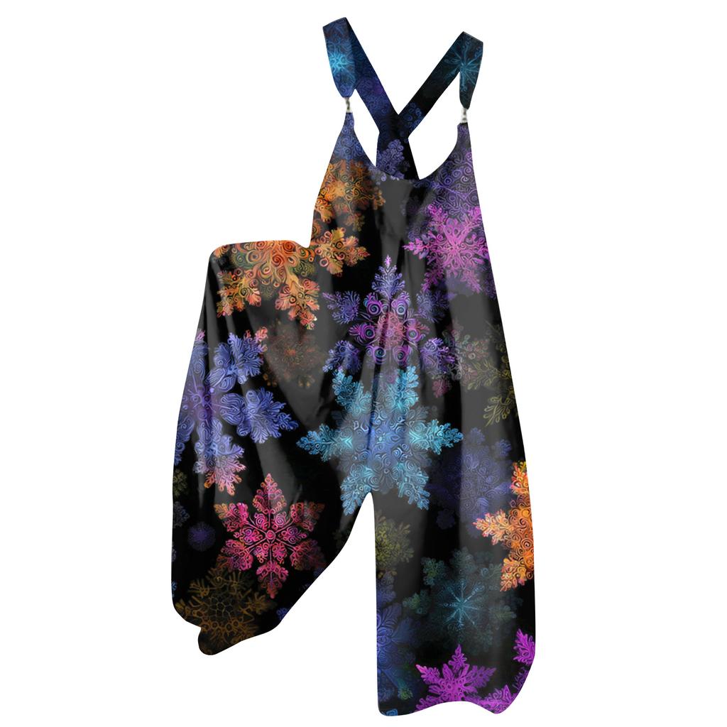 Women's Summer Overalls Floral Print Vintage Jumpsuit (Non-Adjustable Straps)