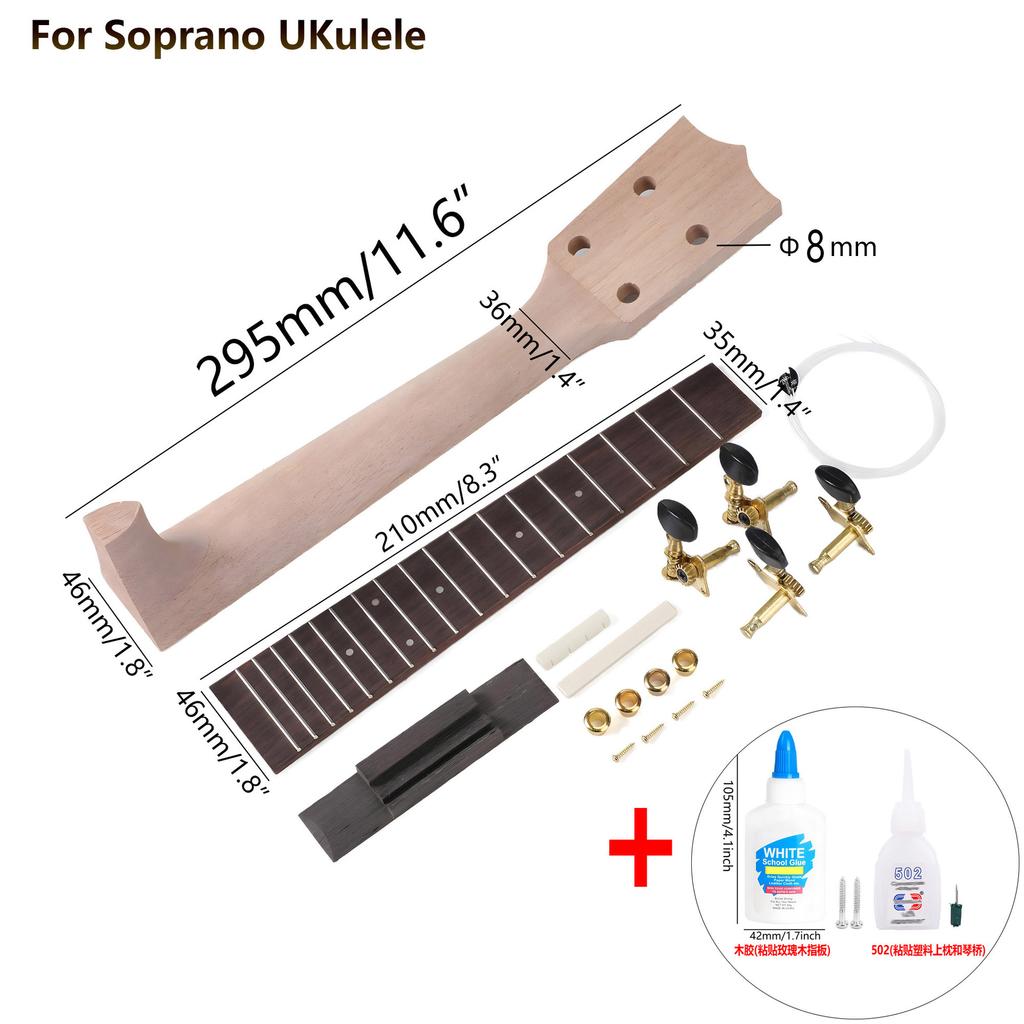 DIY Cookie Box Ukulele Neck Kit Cigar Box Ukulele Neck + Strings + Tuning Pegs + Bridge