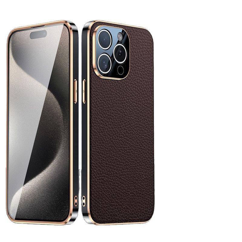 Premium Genuine Leather Phone Case IPhone 16 Pro Max 15 Full Coverage Shockproof Protection Slim Design