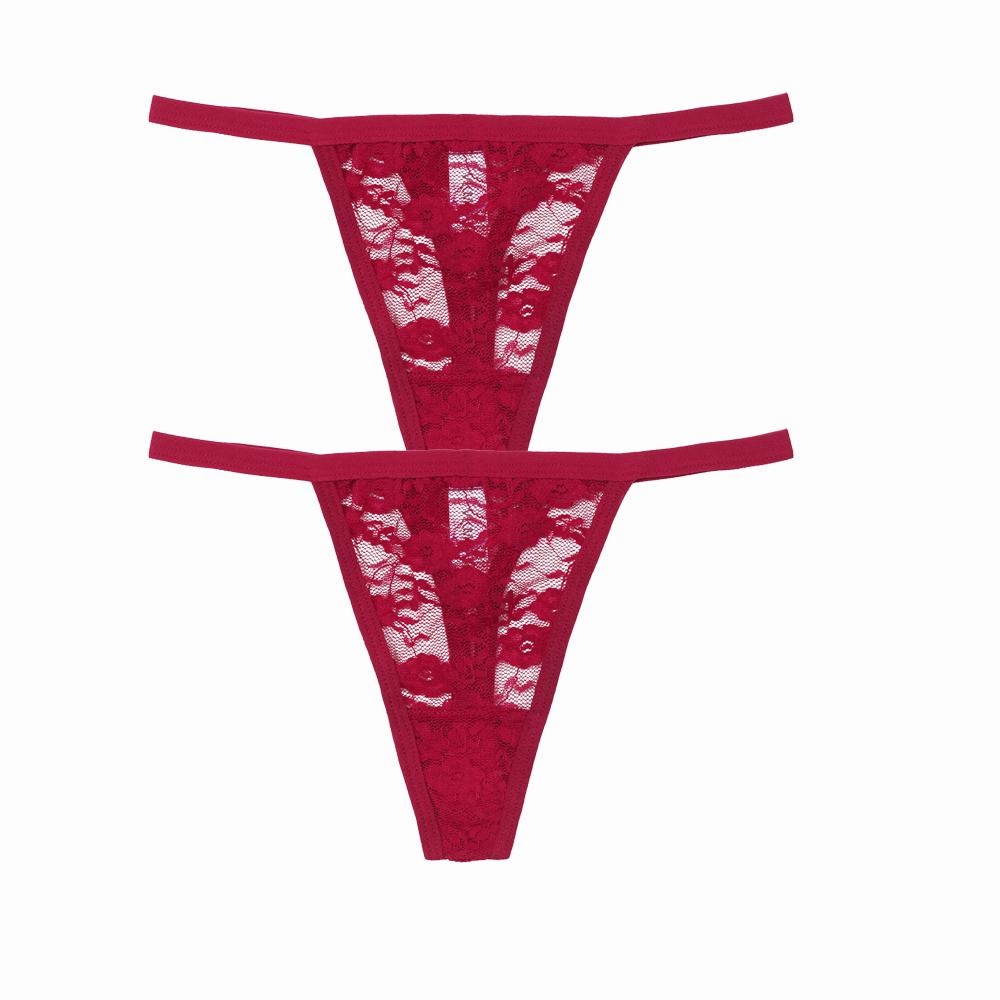 2 Stück/Set Sexy Damen Spitze Höschen Niedrige Taille G-String Unterwäsche Einfarbig Ausgeschnitten Transparent Tanga Damen Weiche Atmungsaktive Dessous