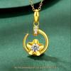 Gilded Brass Moon and Star Pendant Necklace - Sand Gold Inlaid Clavicle Chain for Women