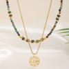 GEMCHIC Women's Vintage Layered Beaded Necklace with Geometric Pendant, Handmade Natural Stone Choker Set for Daily Wear