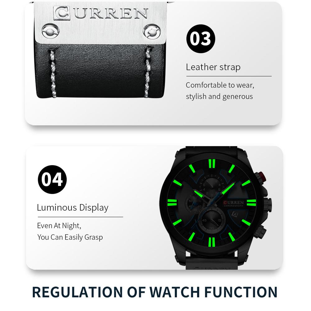 CURREN Kell Chronograph Sport Meeste käekellad Kvartskell Nahast Meeste Käekell Relogio Masculino Moekink meestele