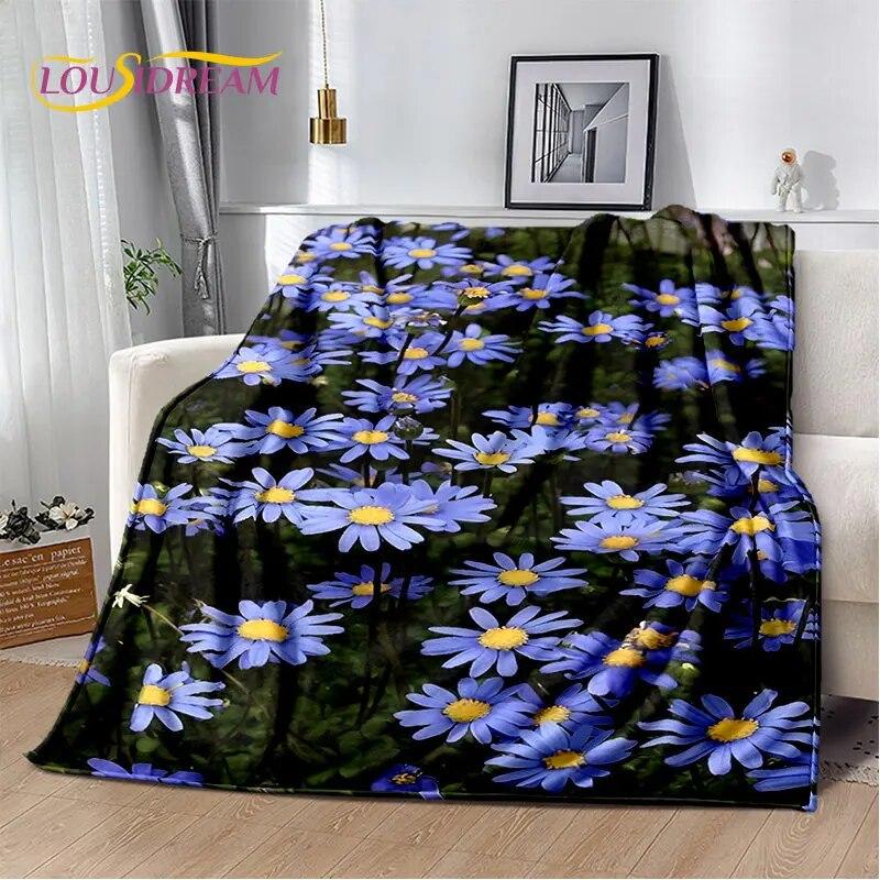 Nordic 3D Daisy Flower Soft Plush Blanket,Flannel Blanket Throw Blanket for Living Room Bedroom Bed Sofa Picnic Cover Bettdecke