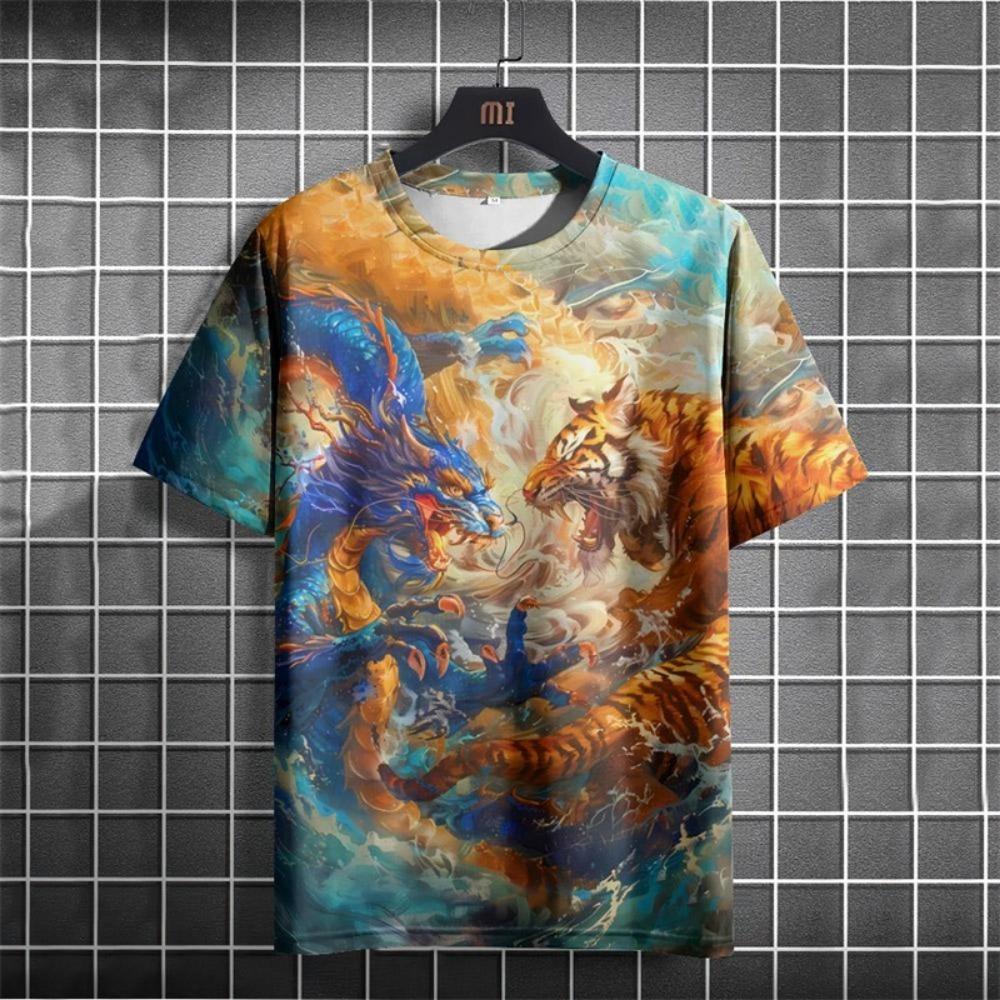 Full Print Animal Dragon Tiger Graphic T Shirt For Men Summer Short Sleeve 3d Print Men's T-Shirts