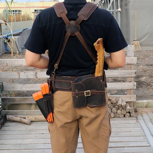 TOURBON Tool Belt, Work Belt, Leather Padded Tool Belt, Support Tool Belt, for Carpenters, Electricians, Construction Workers