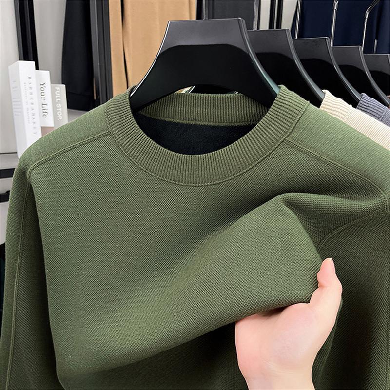 New Men'S Long Sleeve T-Shirt Spring And Autumn Round Neck Knitted Shirt Casual Middle Aged Top Bottom Shirt