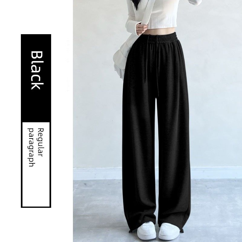 

150kg Plus Size Gray Sweatpants for Women, Summer Casual High-Waisted Slimming Loose Straight-Leg Pants Black (Regular Style) [High-Quality Fabric] 5XL