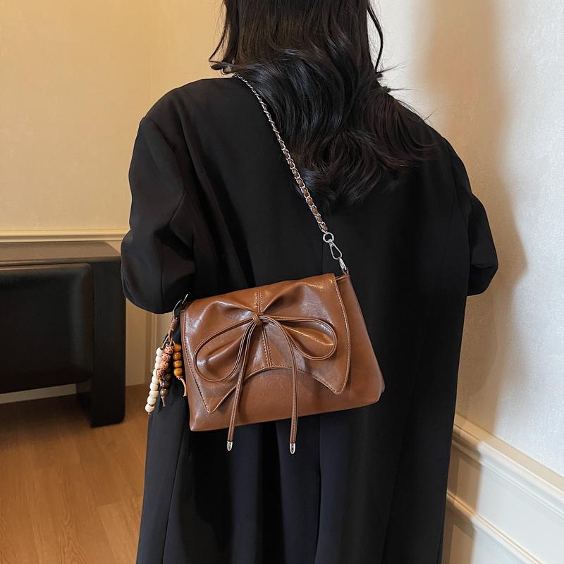 New Solid Color PU Bow Decorati Shoulder Bags  Sweet Small Square Bags  Sale Exquisite Youth Women's Crossbody Bags