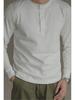 Men's Slim Fit Khaki Henley: 320g Cotton, Long Sleeve, Retro Style for Autumn