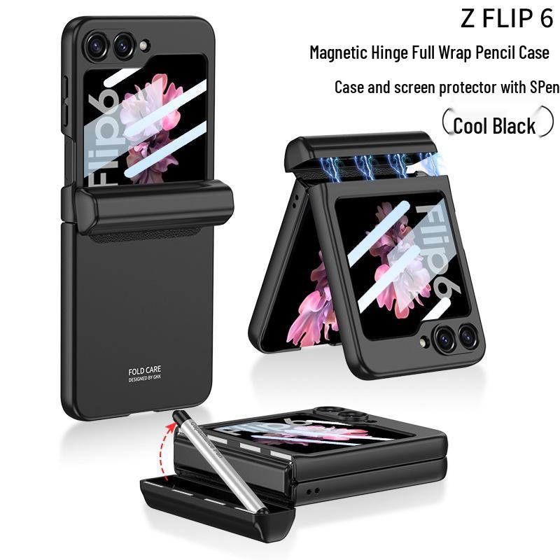 Samsung Z Flip6 Magnetic Pen Case: Stylish Holder with Foldable Screen Protection and Durable Hard Shell