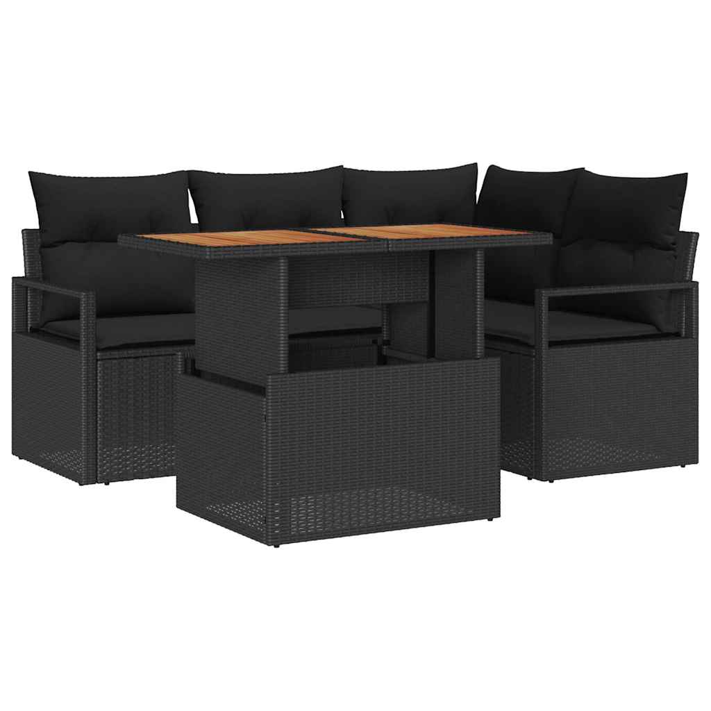 Garden Dining Set with Cushions 5 pcs Black and Brown