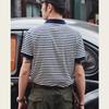 Vintage Sailor Striped Cotton Polo Shirt for Men - Summer Short Sleeve Turn-Down Collar