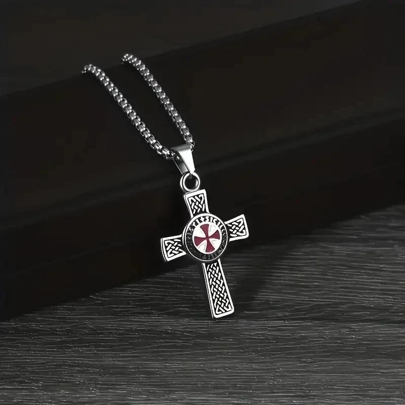 Stainless Steel Irish Celtic Knot Cross Pendant Necklace for Men Women Fashion Lucky Amulet Jewelry