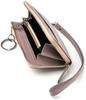 Mini-Portemonnaie für Damen mit L-förmigem Reißverschluss, Echtes Leder, Münzfach, Schlüsselring und Trageriemen (Rosa Greige)