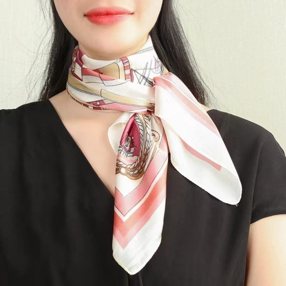 Small Satin Print Wrap Headkerchief 70×70cm Hair Neck Tie Scarf Vintage Women Silk Scarf