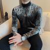 Moda Coreana Uomo Magliette in Velluto Primavera Autunno Collo Alto Solido Tendenza Versatile Manica Lunga Pullover Ampi Maglia Intima Top