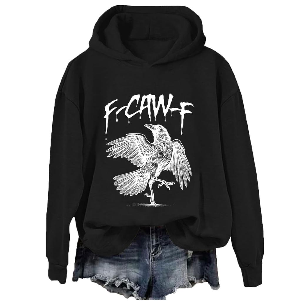 Ladies Fashion Casual Long Sleeve Printed Round Neck Hoodie Pullover Top